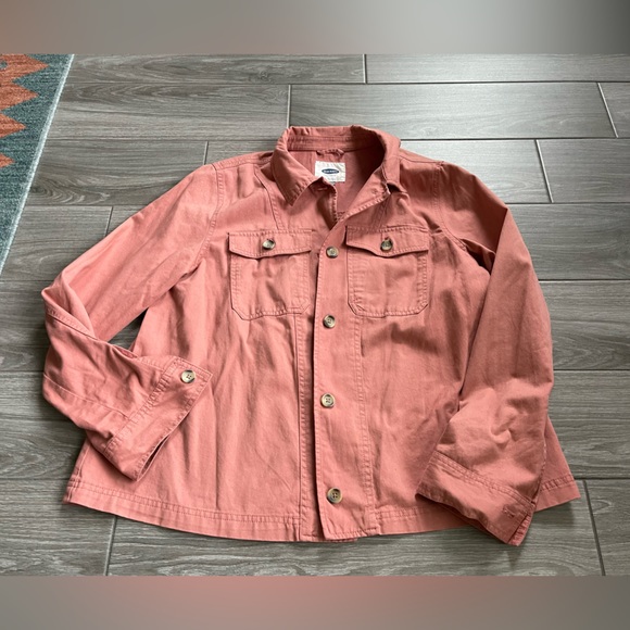 Colorful Oversized Denim Shirt/Jacket, Old Navy Size Large—Light Coral/Pink - Picture 5 of 12
